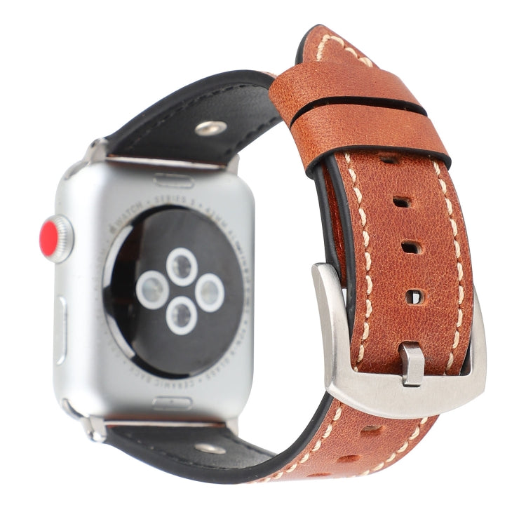 Crowe Star Embossing Texture Genuine Leather Wrist Watch Band for Apple Watch Series 3 & 2 & 1 38mm(Dark Brown) - Watch Bands by buy2fix | Online Shopping UK | buy2fix