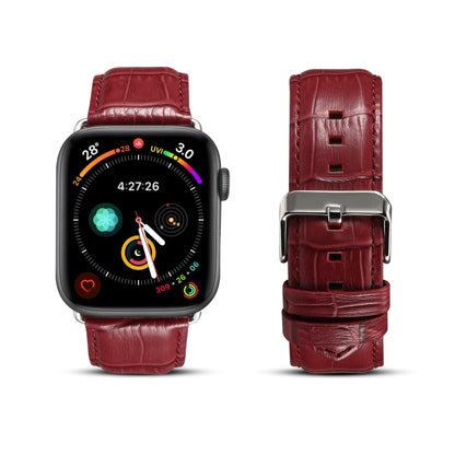 Denior Crocodile Grain Watch Cowhide Leather Watch Band for Apple Watch Ultra 49mm&Watch Ultra 2 49mm / Series 10 46mm / 9&8&7 45mm / SE 3&SE 2&6&SE&5&4 44mm / 3&2&1 42mm (Dark Red) - Watch Bands by Denior | Online Shopping UK | buy2fix