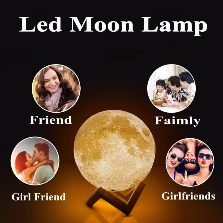 Customized Touch Switch 3-color 3D Print Moon Lamp USB Charging Energy-saving LED Night Light with Wooden Holder Base, Diameter:13cm - Night Lights by buy2fix | Online Shopping UK | buy2fix