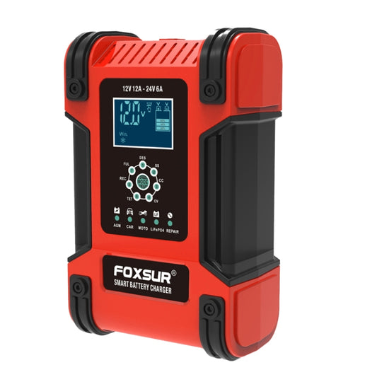 FOXSUR 12A / 12V / 24V Car / Motorcycle 7-stage Lead-acid Battery AGM Charger, Plug Type:US Plug(Red) - Battery Charger by FOXSUR | Online Shopping UK | buy2fix