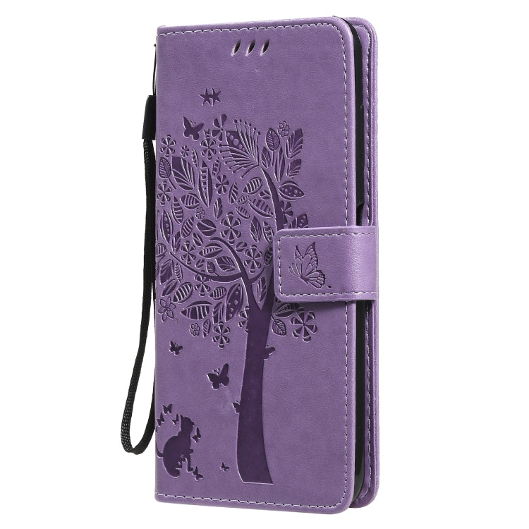 For Nokia G20 Tree & Cat Pattern Pressed Printing Horizontal Flip PU Leather Case with Holder & Card Slots & Wallet & Lanyard(Purple) - Nokia Cases by buy2fix | Online Shopping UK | buy2fix