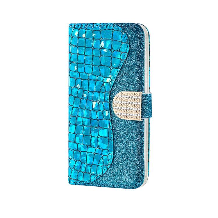 For iPhone 13 Pro Max Laser Glitter Powder Matching Crocodile Texture Horizontal Flip Leather Case with Card Slots & Holder & Wallet (Blue) - iPhone 13 Pro Max Cases by buy2fix | Online Shopping UK | buy2fix