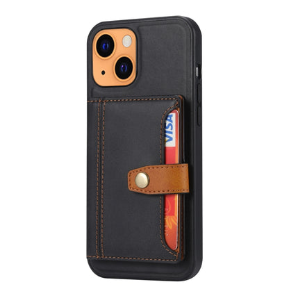 For iPhone 13 mini Calfskin Color Matching Shockproof TPU + PU Case with Holder & Card Slot (Black) - iPhone 13 mini Cases by buy2fix | Online Shopping UK | buy2fix