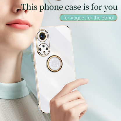 For Honor 50 XINLI Straight 6D Plating Gold Edge TPU Shockproof Case with Ring Holder(White) - Honor Cases by XINLI | Online Shopping UK | buy2fix