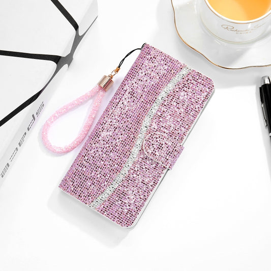 For iPhone 13 Pro Max Glitter Powder Horizontal Flip Leather Case with Card Slots & Holder & Lanyard (Pink) - iPhone 13 Pro Max Cases by buy2fix | Online Shopping UK | buy2fix