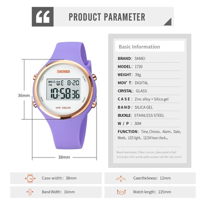 SKMEI 1720 Round Dial LED Digital Display Luminous Silicone Strap Electronic Watch(White) - LED Digital Watches by SKMEI | Online Shopping UK | buy2fix