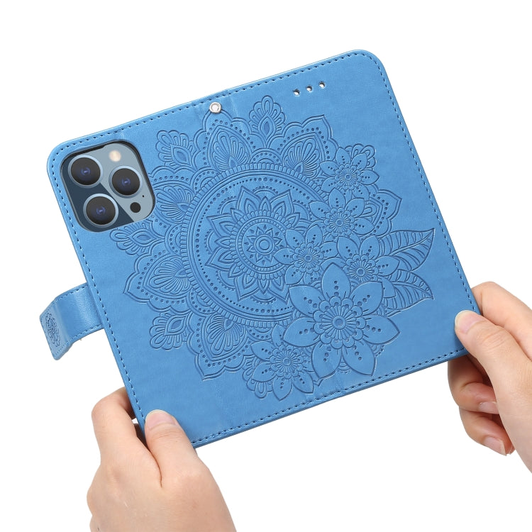 For iPhone 13 Pro 7-petal Flowers Embossing Pattern Horizontal Flip PU Leather Case with Holder & Card Slots & Wallet & Photo Frame (Blue) - iPhone 13 Pro Cases by buy2fix | Online Shopping UK | buy2fix