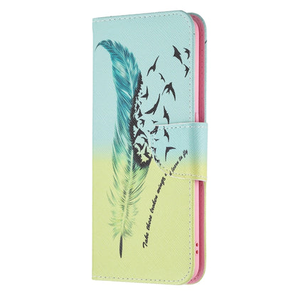 For OPPO A94 5G / Reno5 Z 5G / F19 Pro+ Colored Drawing Pattern Horizontal Flip Leather Case with Holder & Card Slots & Wallet(Feather) - OPPO Cases by buy2fix | Online Shopping UK | buy2fix