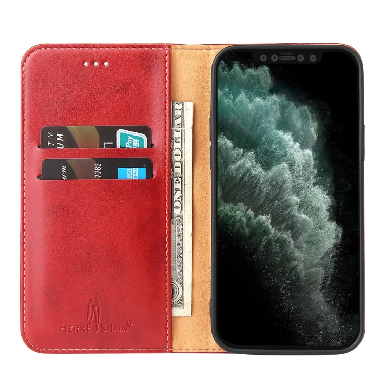 For iPhone 13 Fierre Shann PU Leather Texture Horizontal Flip Leather Case with Holder & Card Slots & Wallet(Red) - iPhone 13 Cases by FIERRE SHANN | Online Shopping UK | buy2fix