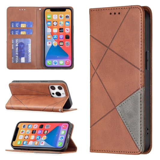 For iPhone 13 mini Rhombus Texture Horizontal Flip Magnetic Leather Case with Holder & Card Slots (Brown) - iPhone 13 mini Cases by buy2fix | Online Shopping UK | buy2fix