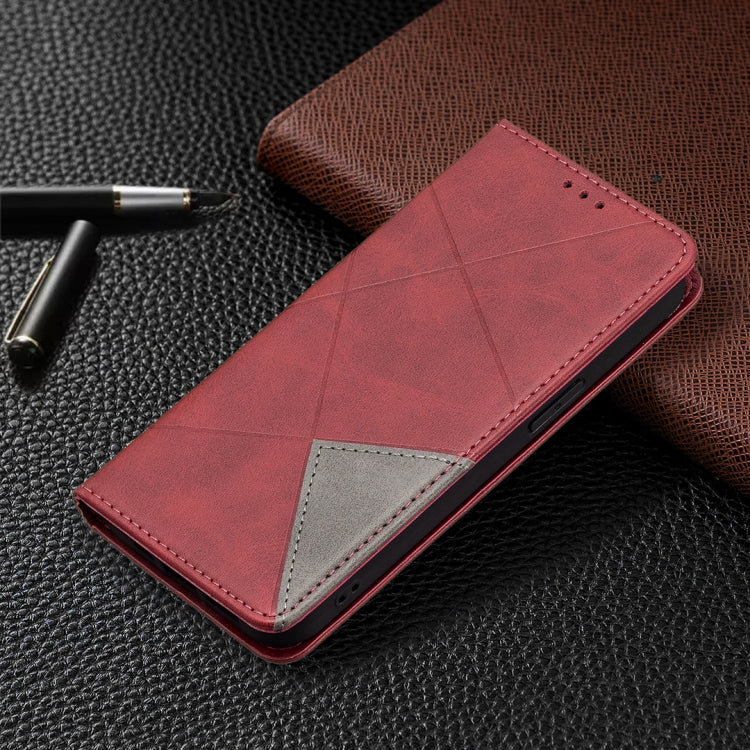 For iPhone 13 Pro Max Rhombus Texture Horizontal Flip Magnetic Leather Case with Holder & Card Slots (Red) - iPhone 13 Pro Max Cases by buy2fix | Online Shopping UK | buy2fix