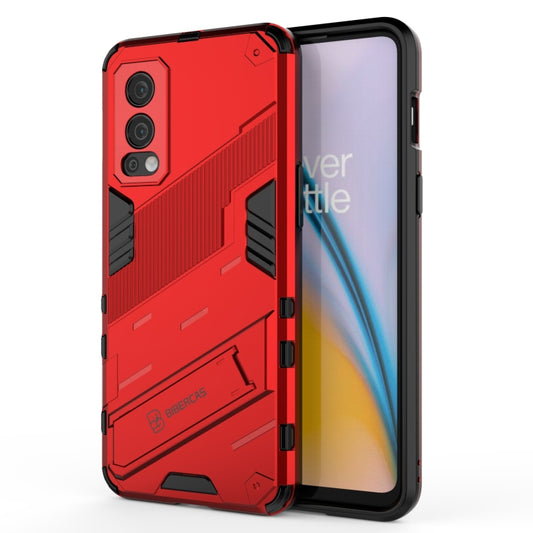 For OnePlus Nord 2 5G Punk Armor 2 in 1 PC + TPU Shockproof Case with Invisible Holder(Red) - OnePlus Cases by buy2fix | Online Shopping UK | buy2fix