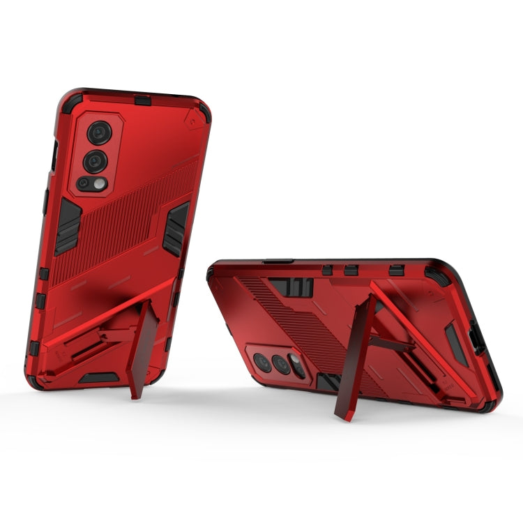 For OnePlus Nord 2 5G Punk Armor 2 in 1 PC + TPU Shockproof Case with Invisible Holder(Red) - OnePlus Cases by buy2fix | Online Shopping UK | buy2fix