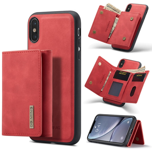 DG.MING M1 Series 3-Fold Multi Card Wallet  Back Cover Shockproof Case with Holder Function For iPhone X(Red) -  by DG.MING | Online Shopping UK | buy2fix