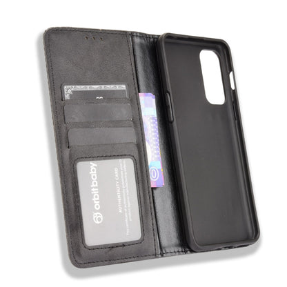 For OnePlus Nord 2 5G Magnetic Buckle Retro Crazy Horse Texture Horizontal Flip Leather Case with Holder & Card Slots & Photo Frame(Black) - OnePlus Cases by buy2fix | Online Shopping UK | buy2fix