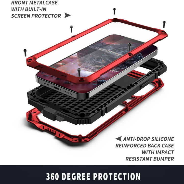 For iPhone 13 Pro R-JUST Shockproof Waterproof Dust-proof Metal + Silicone Protective Case with Holder (Red) - iPhone 13 Pro Cases by R-JUST | Online Shopping UK | buy2fix