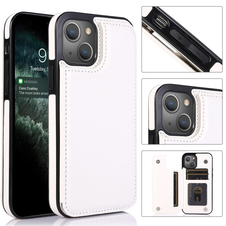 For iPhone 13 Double Buckle Shockproof PU Protective Case with Card Slots & Holder(White) - iPhone 13 Cases by buy2fix | Online Shopping UK | buy2fix