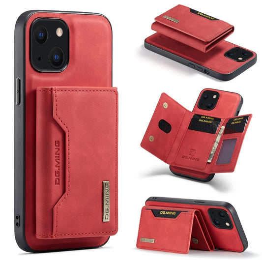 For iPhone 13 DG.MING M2 Series 3-Fold Card Bag Shockproof Case with Wallet & Holder Function(Red) - iPhone 13 Cases by DG.MING | Online Shopping UK | buy2fix