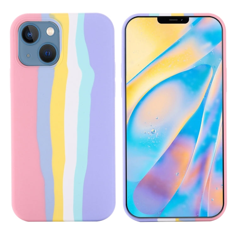 For iPhone 13 mini Rainbow Liquid Silicone Shockproof Full Coverage Protective Case (Pink) - iPhone 13 mini Cases by buy2fix | Online Shopping UK | buy2fix