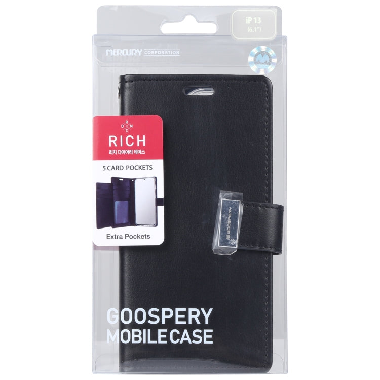 For iPhone 13 GOOSPERY RICH DIARY Crazy Horse Texture Horizontal Flip Leather Case with Holder & Card Slots & Wallet(Black) - iPhone 13 Cases by GOOSPERY | Online Shopping UK | buy2fix