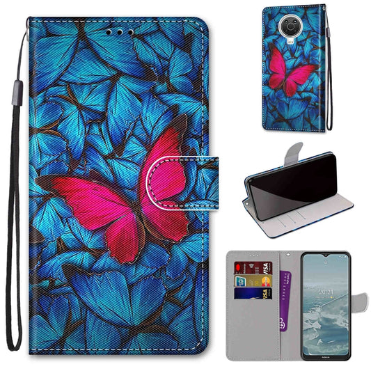 For Nokia G20 / G10 / 6.3 Coloured Drawing Cross Texture Horizontal Flip PU Leather Case with Holder & Card Slots & Wallet & Lanyard(Blue Red Butterfly) - Nokia Cases by buy2fix | Online Shopping UK | buy2fix