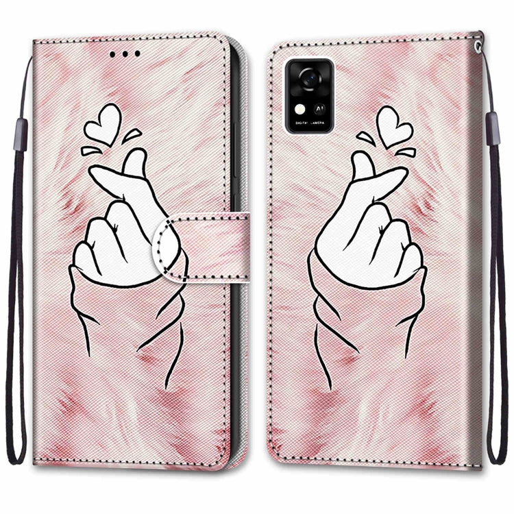 For ZTE Blade A31 Coloured Drawing Cross Texture Horizontal Flip PU Leather Case with Holder & Card Slots & Wallet & Lanyard(Pink Hands Heart) - ZTE Cases by buy2fix | Online Shopping UK | buy2fix