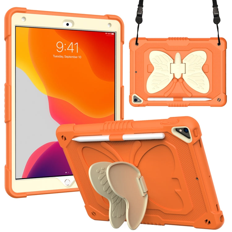 Beige PC + Silicone Anti-drop Protective Case with Butterfly Shape Holder & Pen Slot For iPad 10.2 2021 & 2020 & 2019 / Air 3 10.5 inch(Beige + Kumquat) - iPad 10.2 Cases by buy2fix | Online Shopping UK | buy2fix