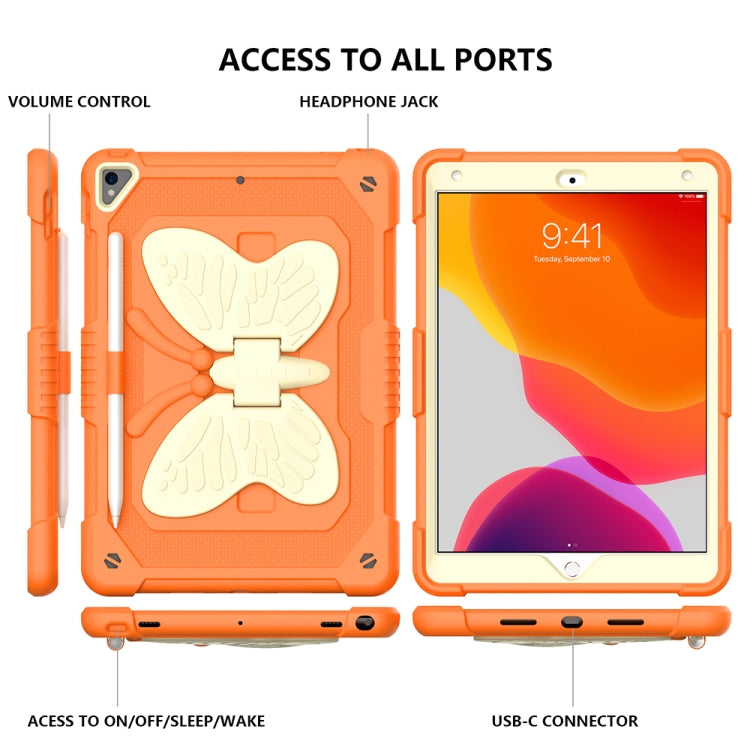 Beige PC + Silicone Anti-drop Protective Case with Butterfly Shape Holder & Pen Slot For iPad 10.2 2021 & 2020 & 2019 / Air 3 10.5 inch(Beige + Kumquat) - iPad 10.2 Cases by buy2fix | Online Shopping UK | buy2fix