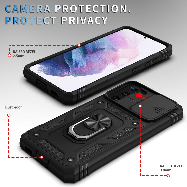 For Samsung Galaxy S21 5G Sliding Camera Cover Design TPU + PC Protective Case with 360 Degree Rotating Holder & Card Slot(Black+Black) - Galaxy S21 5G Cases by buy2fix | Online Shopping UK | buy2fix