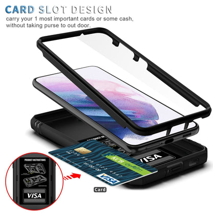 For Samsung Galaxy S21 5G Sliding Camera Cover Design TPU + PC Protective Case with 360 Degree Rotating Holder & Card Slot(Black+Black) - Galaxy S21 5G Cases by buy2fix | Online Shopping UK | buy2fix