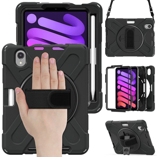 For iPad mini 6 Silicone + PC Protective Tablet Case with Holder & Shoulder Strap(Black) - iPad mini 6 Cases by buy2fix | Online Shopping UK | buy2fix