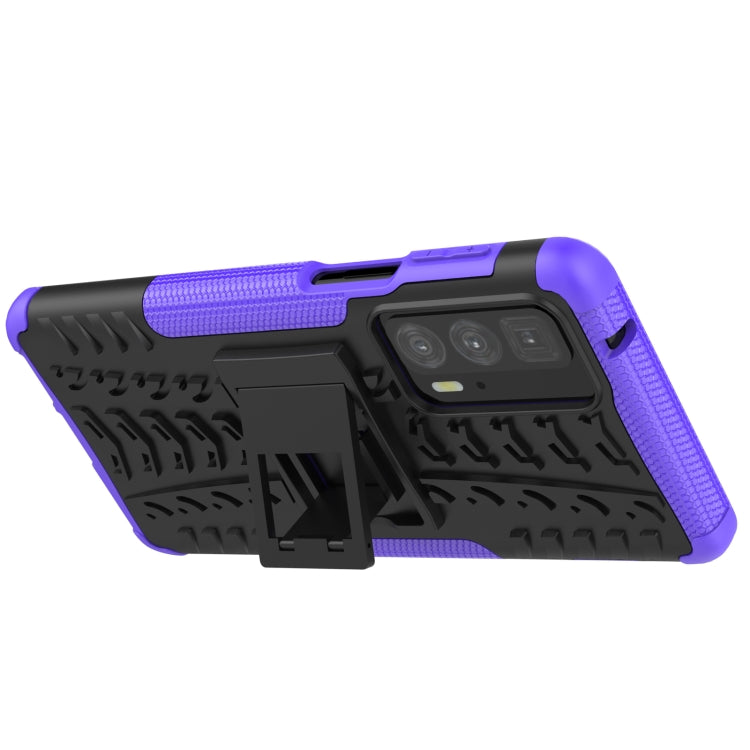 For Motorola Edge 20 Pro Tire Texture Shockproof TPU+PC Protective Case with Holder(Purple) - Motorola Cases by buy2fix | Online Shopping UK | buy2fix