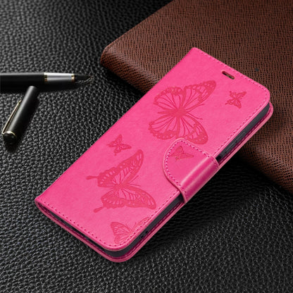 For Xiaomi Redmi 10 Two Butterflies Embossing Pattern Horizontal Flip Leather Case with Holder & Card Slot & Wallet & Lanyard(Rose Red) - Xiaomi Cases by buy2fix | Online Shopping UK | buy2fix