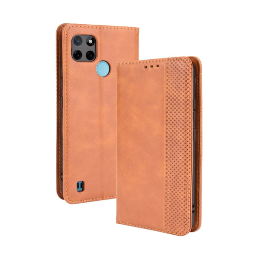 For OPPO Realme C21Y Magnetic Buckle Retro Pattern Horizontal Flip Leather Case with Holder & Card Slot & Wallet(Brown) - Realme Cases by buy2fix | Online Shopping UK | buy2fix