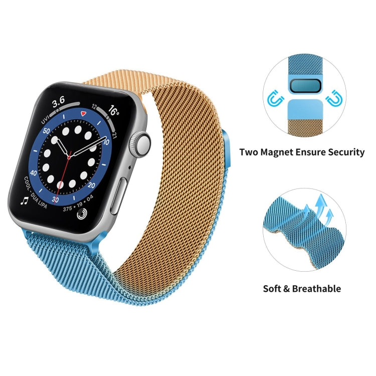 Gradient Color Milan Watch Band For Apple Watch Series 7 45mm/6&SE&5&4 44mm/3&2&1 42mm(Blue Rose Gold) - Watch Bands by buy2fix | Online Shopping UK | buy2fix