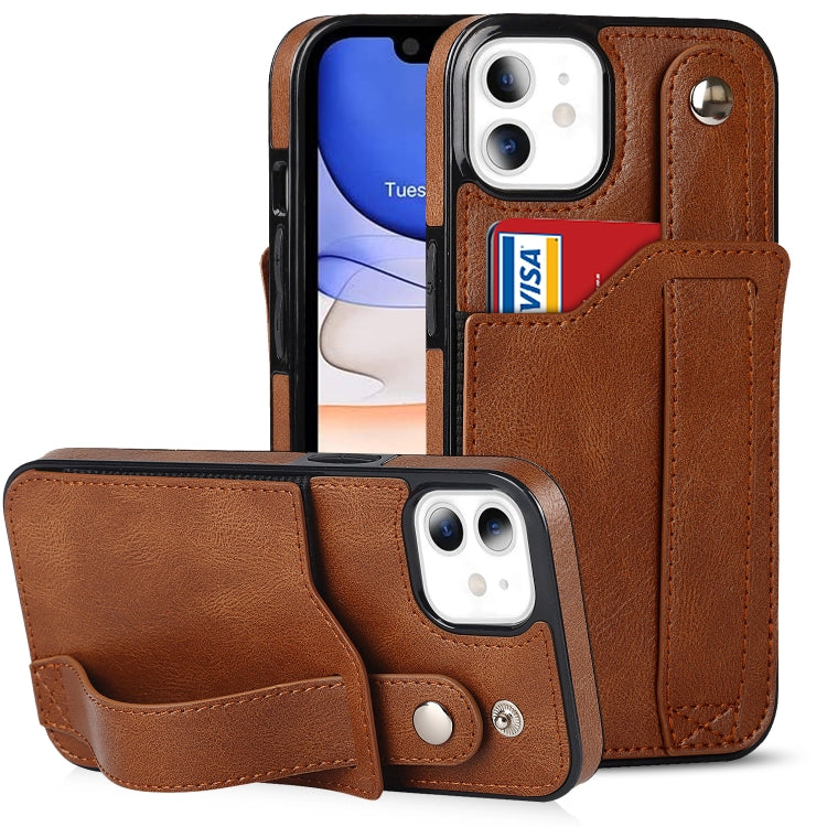 For iPhone 11 Crazy Horse Texture Shockproof TPU + PU Leather Case with Card Slot & Wrist Strap Holder (Brown) - iPhone 11 Cases by buy2fix | Online Shopping UK | buy2fix