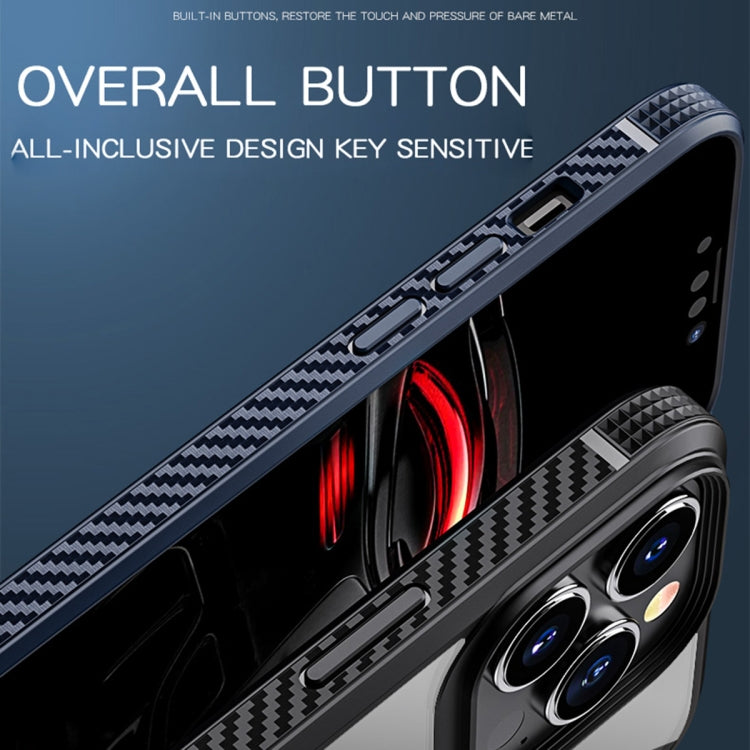 For iPhone 13 MG Series Carbon Fiber TPU + Clear PC Four-corner Airbag Shockproof Case(Blue) - iPhone 13 Cases by buy2fix | Online Shopping UK | buy2fix