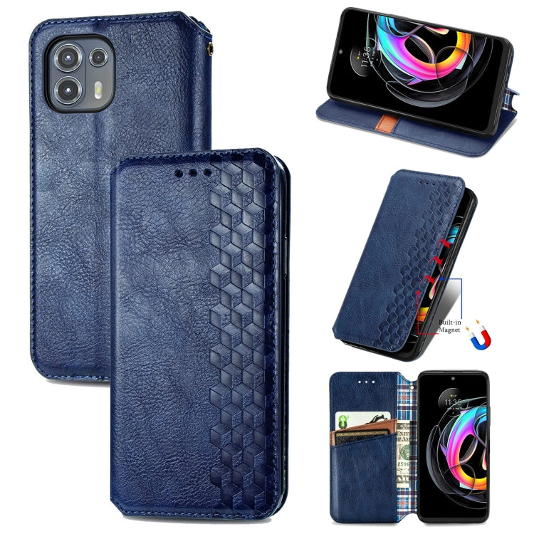 For Motorola Edge 20 Lite Cubic Grid Pressed Horizontal Flip Magnetic PU Leather Case with Holder & Card Slots & Wallet(Blue) - Motorola Cases by buy2fix | Online Shopping UK | buy2fix