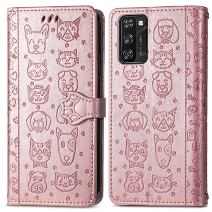 For Blackview A100 Lovely Cat and Dog Embossing Pattern Horizontal Flip Leather Case , with Holder & Card Slots & Wallet & Cartoon Clasp & Lanyard(Rose Gold) - More Brand by buy2fix | Online Shopping UK | buy2fix