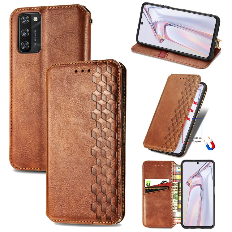 For Blackview A100 Cubic Grid Pressed Horizontal Flip Magnetic PU Leather Case with Holder & Card Slots & Wallet(Brown) - More Brand by buy2fix | Online Shopping UK | buy2fix