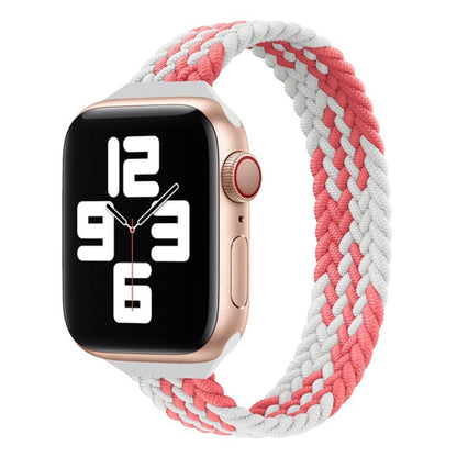 Small Waist Single Loop Nylon Braid Watch Band For Apple Watch Ultra 49mm&Watch Ultra 2 49mm / Series 9&8&7 45mm / SE 3&SE 2&6&SE&5&4 44mm / 3&2&1 42mm, Size:L 165mm(Z Pattern-Pink White) - Watch Bands by buy2fix | Online Shopping UK | buy2fix