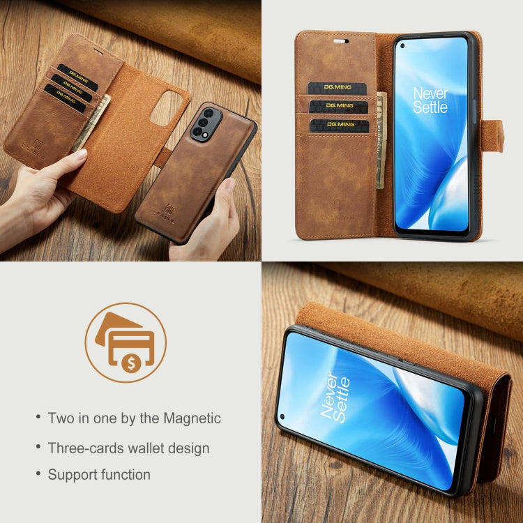 For OnePlus Nord 2 5G DG.MING Crazy Horse Texture Flip Detachable Magnetic Leather Case with Holder & Card Slots & Wallet(Brown) - OnePlus Cases by DG.MING | Online Shopping UK | buy2fix