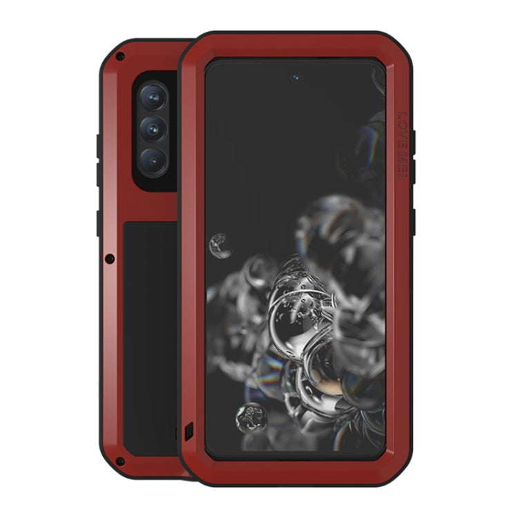 For Samsung Galaxy S21 FE LOVE MEI Metal Shockproof Waterproof Dustproof Protective Phone Case with Glass(Red) - Galaxy Phone Cases by LOVE MEI | Online Shopping UK | buy2fix