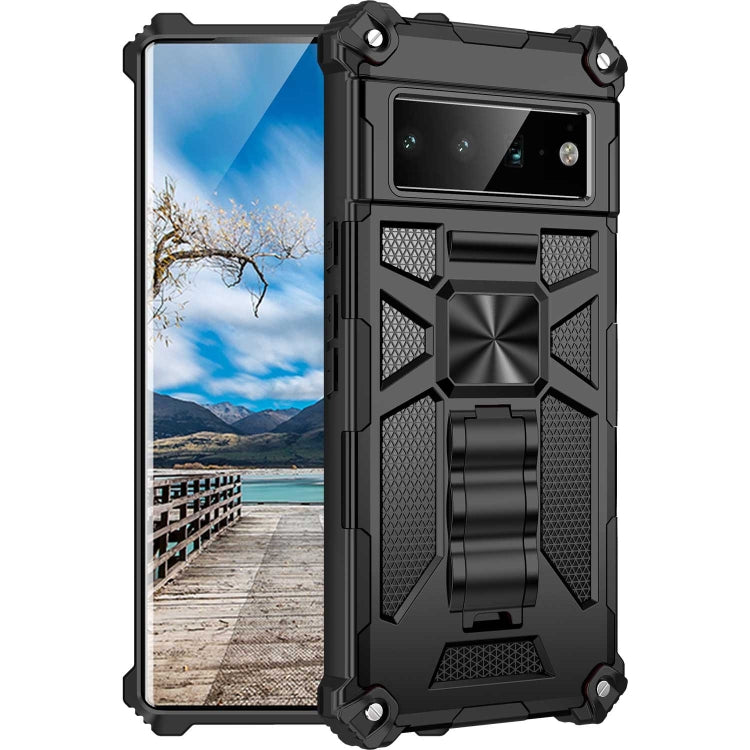 For Google Pixel 6 Pro Armor Shockproof TPU + PC Magnetic Phone Case with Holder(Black) - Google Cases by buy2fix | Online Shopping UK | buy2fix