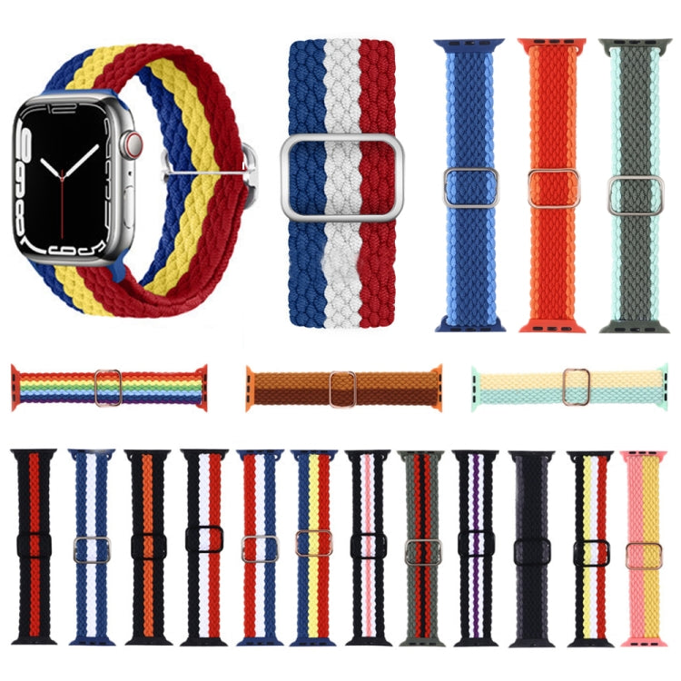 Adjustable Striped Woven Nylon Strap Watch Band For Apple Watch Ultra 49mm&Watch Ultra 2 49mm / Series 9&8&7 45mm / SE 3&SE 2&6&SE&5&4 44mm / 3&2&1 42mm(Black Red White) - Watch Bands by buy2fix | Online Shopping UK | buy2fix