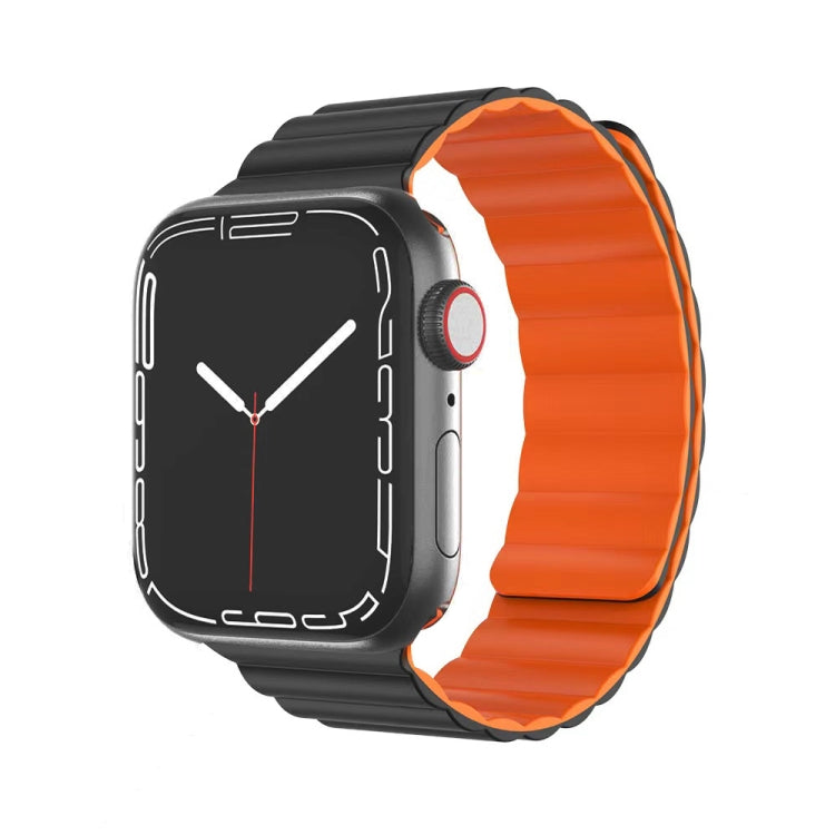 Mutural Moran Series Liquid Silicone Magnetic Strap Watch Band For Apple Watch Ultra 49mm&Watch Ultra 2 49mm / Series 9&8&7 45mm / SE 3&SE 2&6&SE&5&4 44mm / 3&2&1 42mm(Black + Orange) - Watch Bands by Mutural | Online Shopping UK | buy2fix