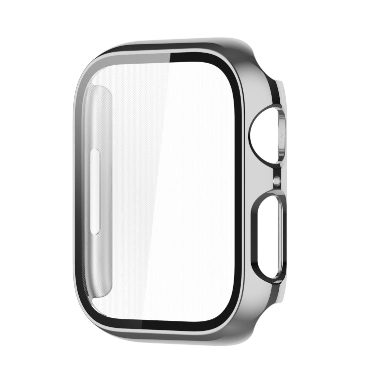 Electroplating Shockproof PC Protective Case with Tempered Glass Film For Apple Watch Series 9 / 8 / 7  41mm(Silver) - Watch Cases by buy2fix | Online Shopping UK | buy2fix