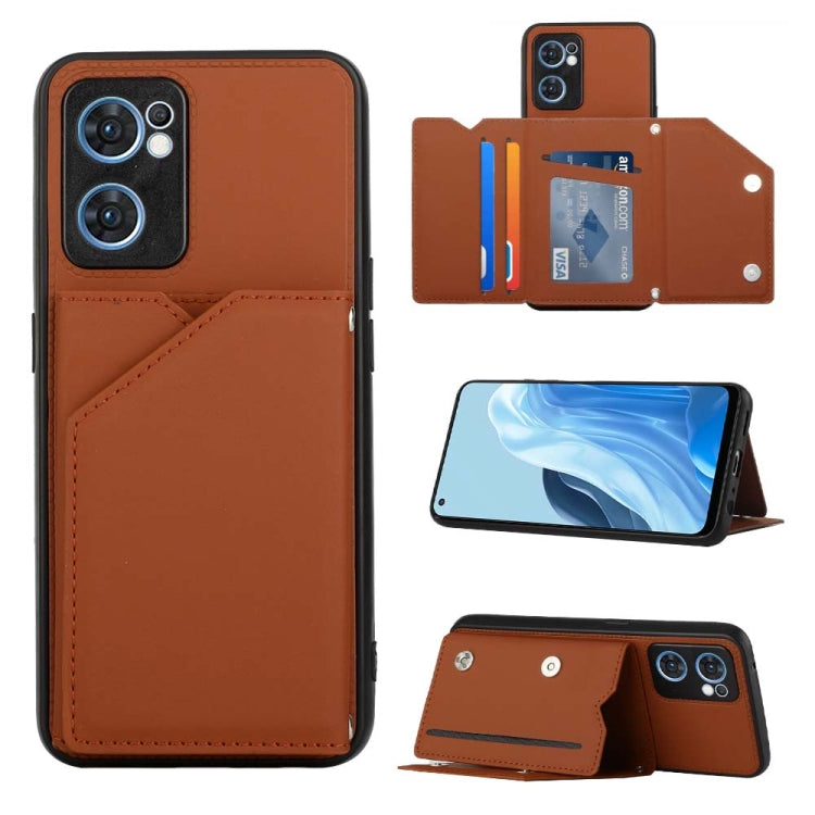 For OPPO Reno7 5G Skin Feel PU + TPU + PC Phone Case(Brown) - OPPO Cases by buy2fix | Online Shopping UK | buy2fix