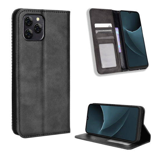 For Blackview A95 Magnetic Buckle Retro Texture Leather Phone Case(Black) - More Brand by buy2fix | Online Shopping UK | buy2fix