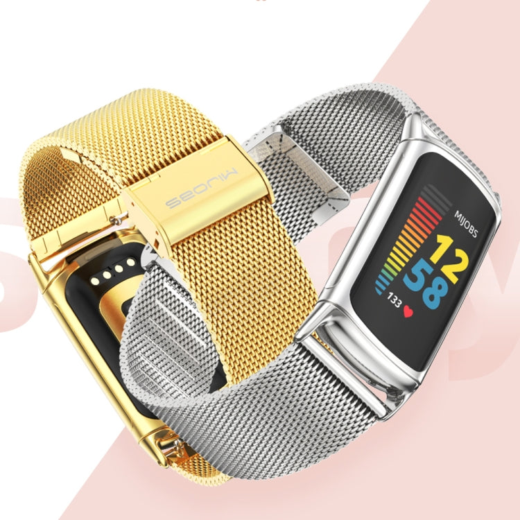 For Fitbit Charge5 Mijobs Milan Buckle Stainless Steel Metal Watch Band(Black) - Watch Bands by MIJOBS | Online Shopping UK | buy2fix